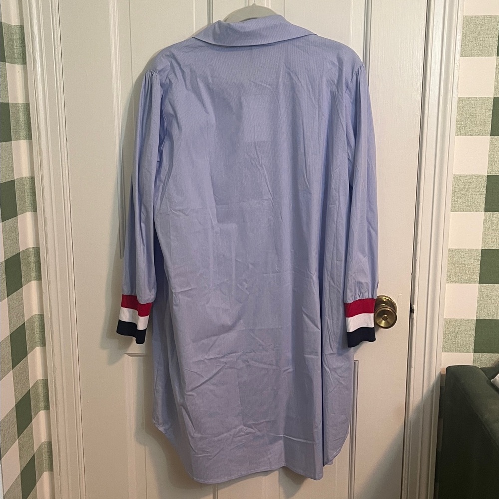 NWT Joh Apparel Blue Stipe Winae Shirtdress with Red White & Blue Cuffs Size L - Picture 7 of 8